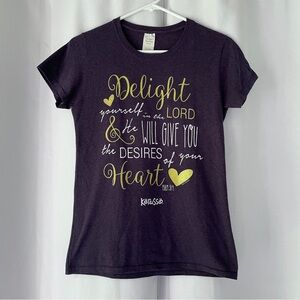 Kerusso Christian Navy Blue T-shirt Delight Psalm 37:4 Women’s Size Small Gildan